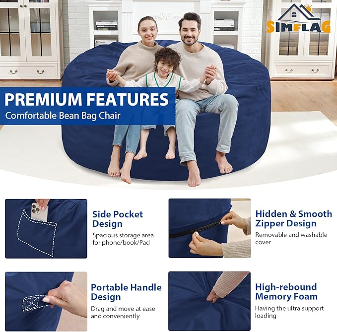 5FT Bean Bag Chair, Large Bean Bag Chairs - Image 5