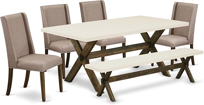 East West Furniture X727FL716-6 6 Piece Dining Set Contains a Rectangle Dining by EastWestFurniture
