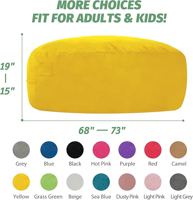 7FT Bean Bag Chair with Ultra Soft Velvet Cover Bean Bag Sofa with Memory Foam - Image 3