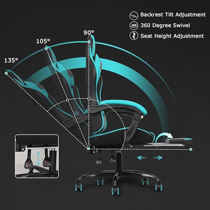 Gaming Chair with Linkage Armrest & Footrest, High Back Video Gaming Chair - Image 5