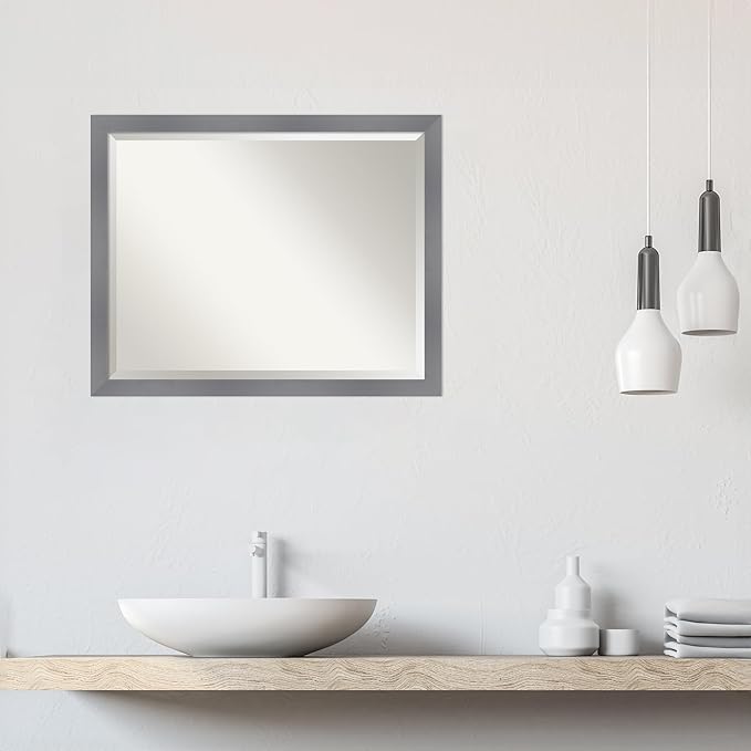 Amanti Art Grey Wall Mirror 25x31 Edwin Grey Rectangle Bathroom Mirror - Image 6