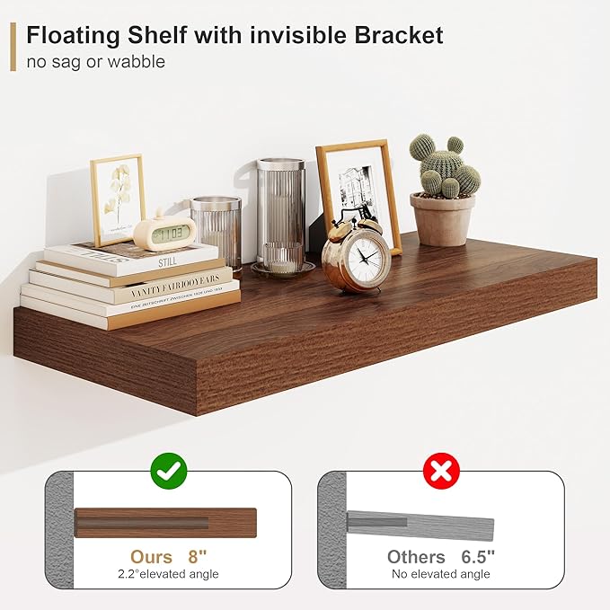 Heimlove Walnut Bathroom Shelves Floating Shelves - Image 4