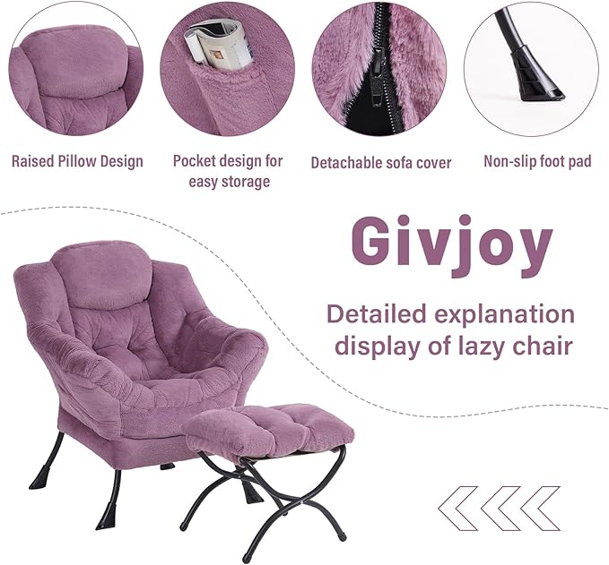 Plush Lazy Chair and Ottoman, Large Contemporary Accent Lounge Chair - Image 4