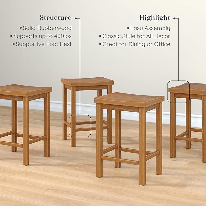 Grain & Grove Smith Collection Set of 4 Solid Wood Counter Height Bar Stools - Image 4