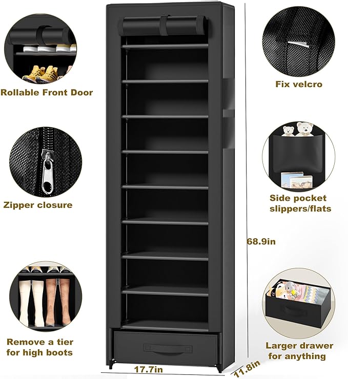 Shoes Rack 10 Tier Tall Shoe Rack Narrow Shoe Rack - Image 3
