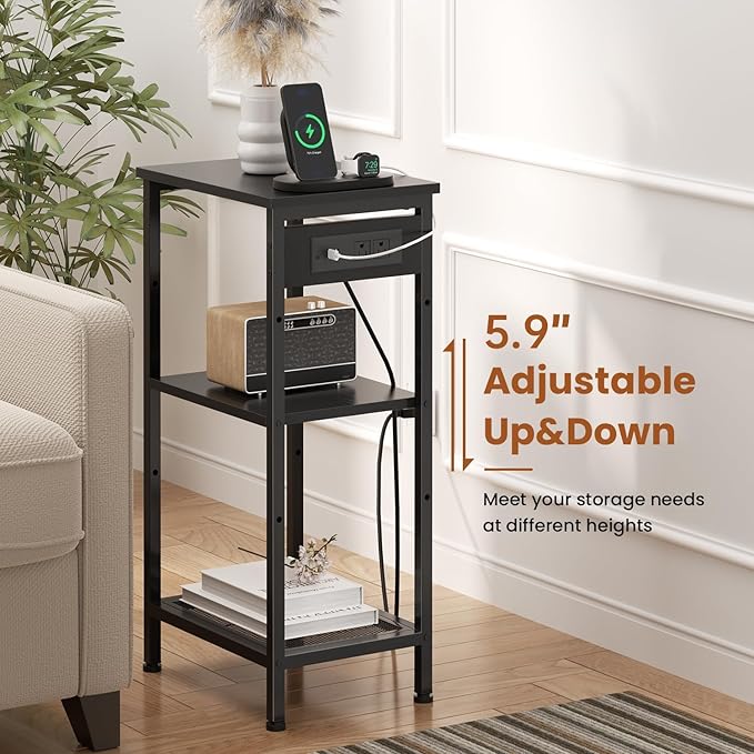 Tall End Table with Fast Charging Station, 3 Tier Narrow Side Table with - Image 4