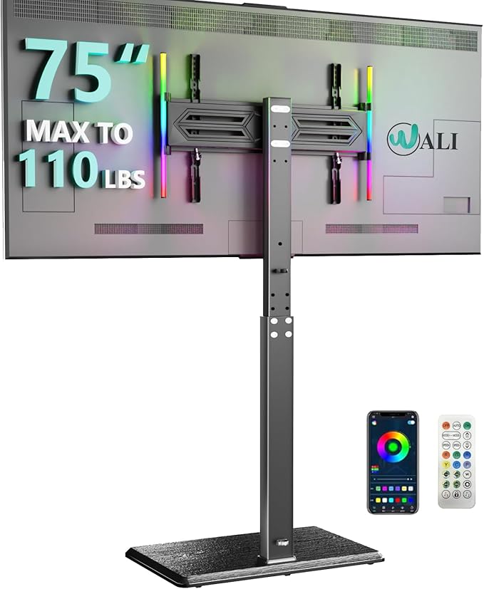 WALI Floor TV Stand with LED Lights, Tall TV Stand Mount by WALI
