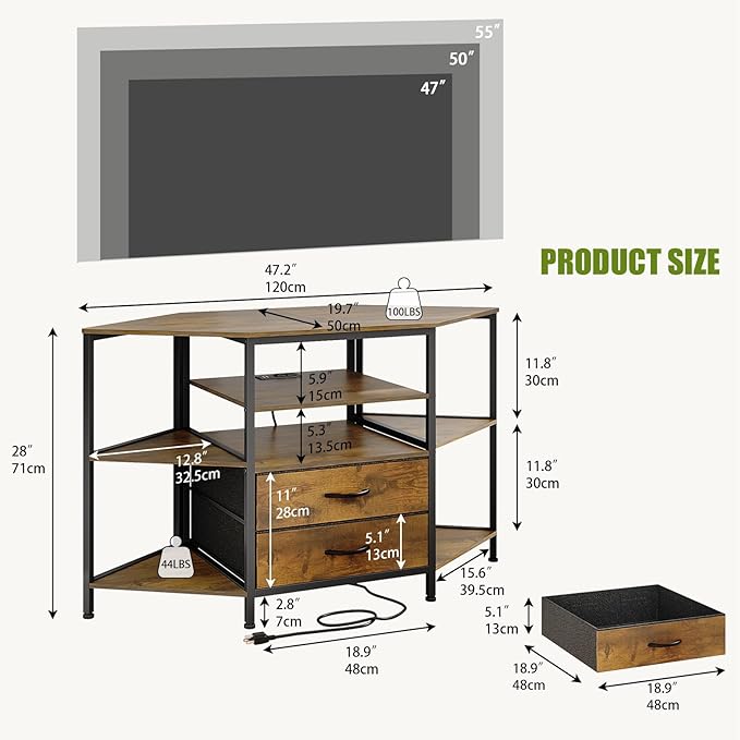 Corner TV Stand for 55 Inch TV, Farmhouse Entertainment Center - Image 2