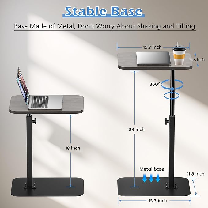 Side Table Sofa Tray for Couch Heavy Metal Base Swivel/Adjustable Height - Image 3