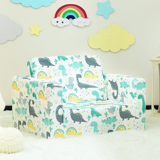 ALIMORDEN 2-in-1 Flip Out Cuddly Sherpa Toddler Couch, Convertible Sofa to - Image 4