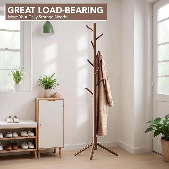 Wooden Tree Coat Rack Stand, Sturdy Freestanding Coat Rack - Image 2