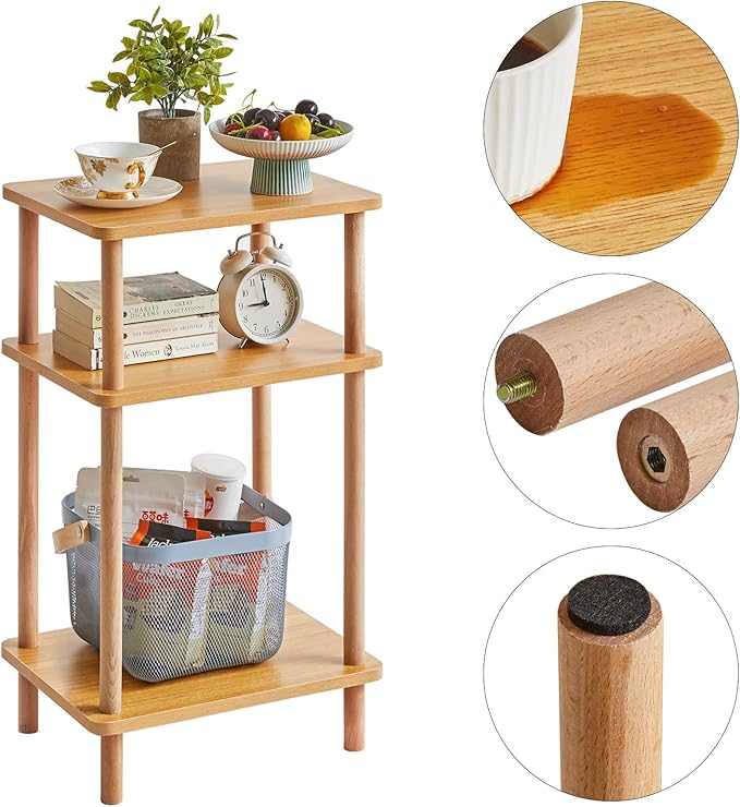 IBUYKE 3-Tier Side Table, Solid Wood Tall End Table - Image 7