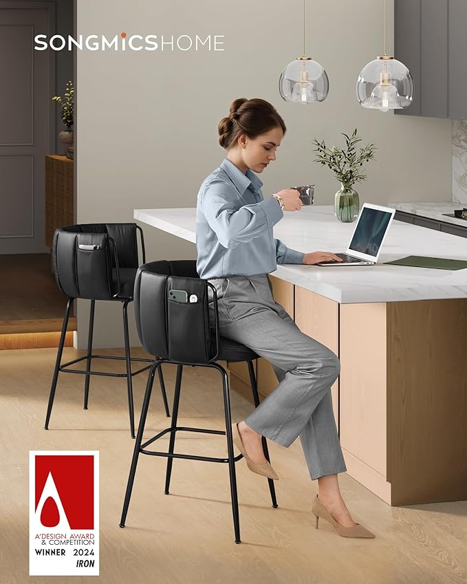 SONGMICS HOME 360° Swivel Bar Stools Set of 2, Barstools - Image 3