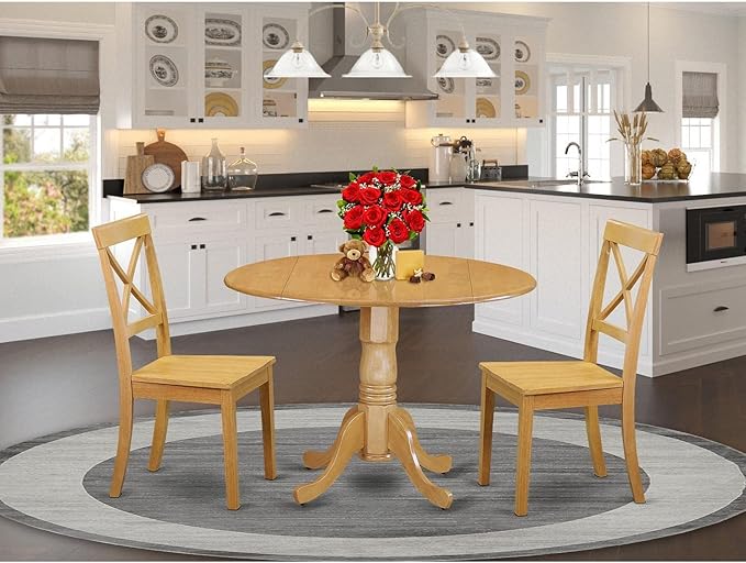 East West Furniture DLBO3-OAK-W 3 Piece Dining Set Contains a Round Dining Room - Image 7