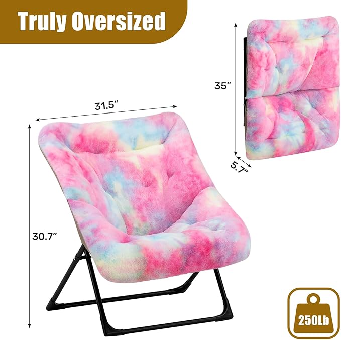 HollyHOME X-Large Saucer Chair, Comfy Oversized Folding Chair, Faux-Fur Reading - Image 3