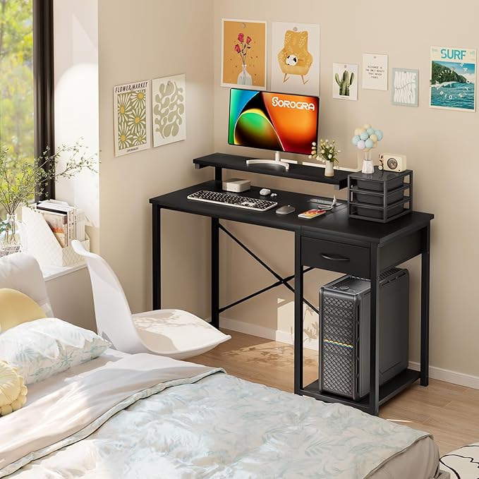 Computer Desk with Adjustable Monitor Stand, 47.2 in Small Desk with Reversible - Image 9