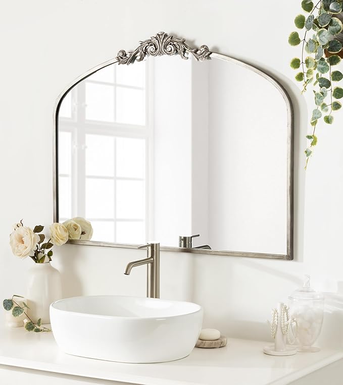 Kate and Laurel Arendahl Ornate Traditional Arched Mirror; 36 x 29; Silver; - Image 3