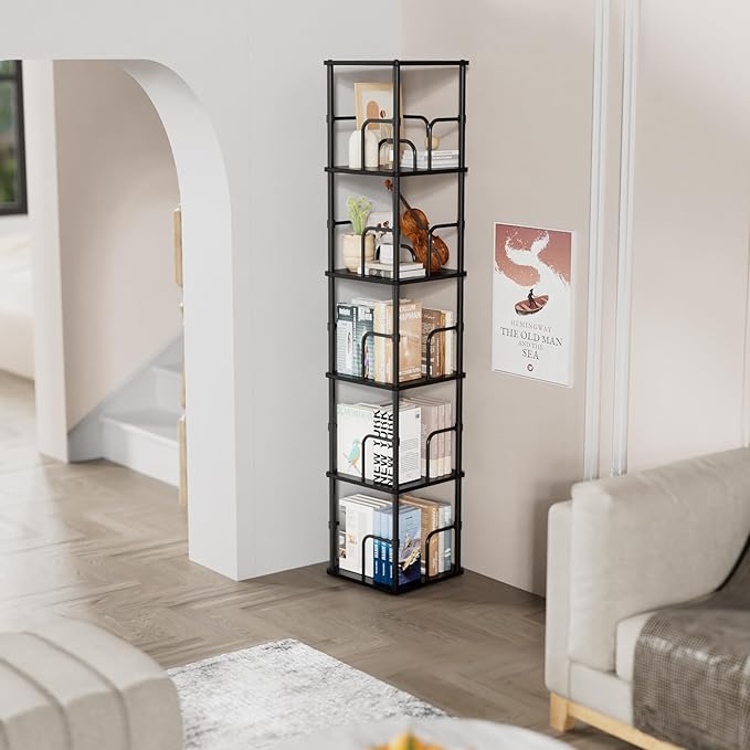 5 Tier Square Rotating Bookshelf, 360 ° Display Stackable Spinning Bookshelf - Image 6