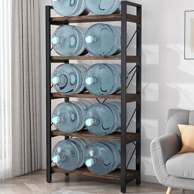 5 Tier Bookshelf Rustic Solid Wood Industrial Style Bookcase, Metal and Real - Image 4