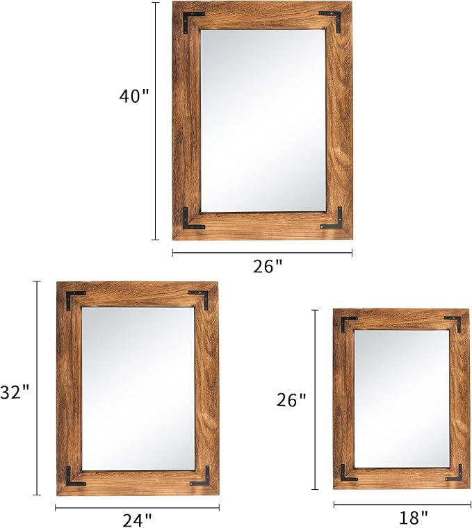 YOSHOOT Rustic Wooden Framed Wall Mirror, Natural Wood Bathroom Vanity Mirror - Image 7