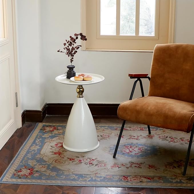 Small Round Side Table for Small Spaces, Unique Accent Sofa Drink Table Metal - Image 8