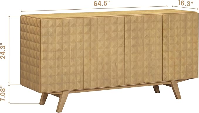 NTC Sapa Mid-Century Modern Solid Wood Sideboard – 4-Door Accent Buffet Cabinet - Image 2