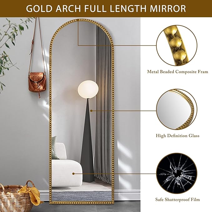 Arch Full Length Mirror with Stand, Antique Gold - Image 2