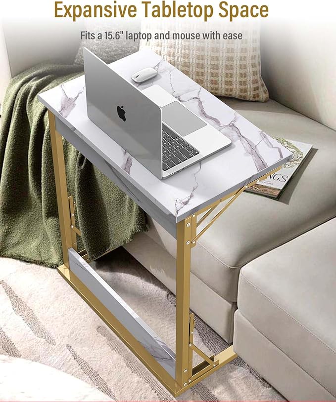 Tatub 24" Folding TV Tray Table, Marble C Shaped End Table - Image 5
