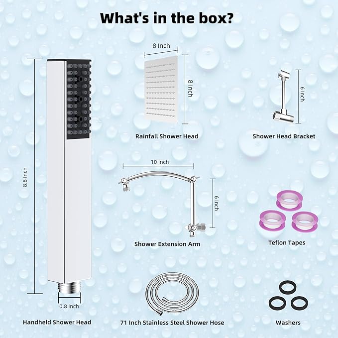 Hibbent All Metal 8'' Rainfall Shower Head, Square Shower Head Combo, High - Image 8