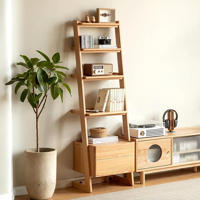 100% Solid Wood 5 Tier Ladder Shelf, Narrow Ladder Bookshelf - Image 5