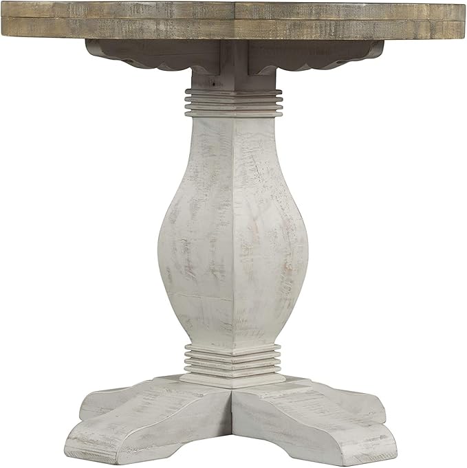 Napa Solid Wood Farmhouse Rustic Reclaimed Natural and White Stain Round End - Image 5