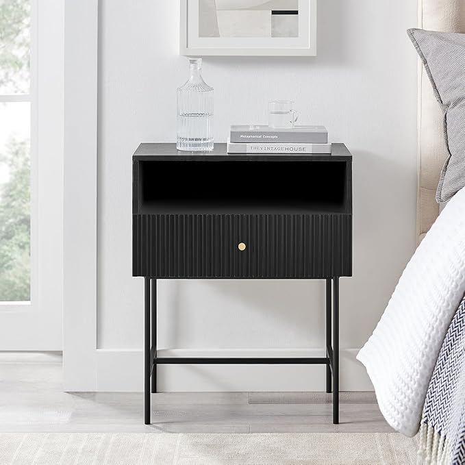OCANDO Black Night Stand 19" Bedroom Bedside Table, Mid Century Modern Small by OCANDO