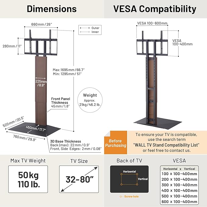 WALL V3 High Type | Sleek 32-80 Inch Universal Ultra Thin TV Stand | Satin - Image 6