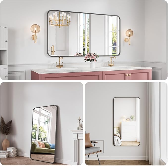 Bathroom Mirror, 30X55 Inch Black Metal Framed Mirror - Image 6
