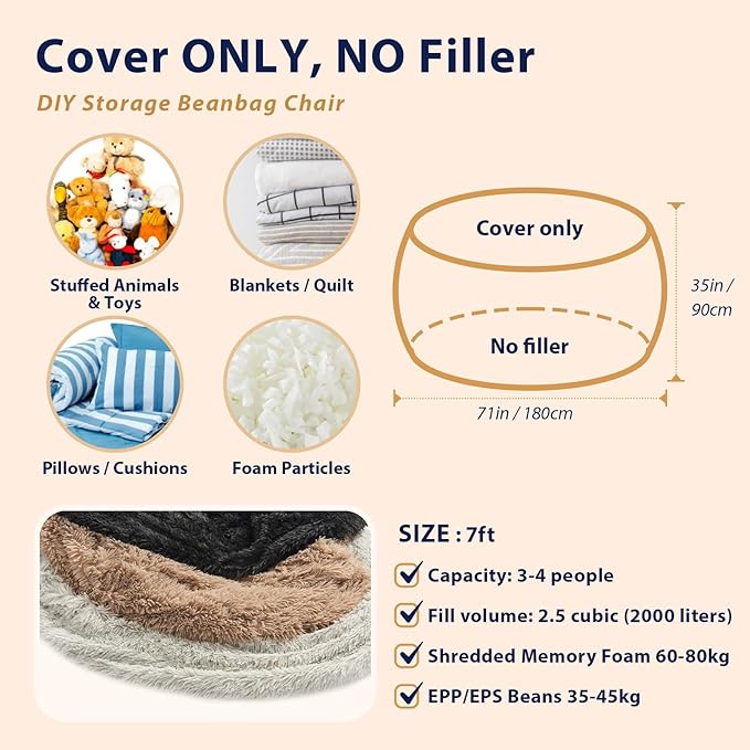 Big Bean Bag Cover Only, Washable Oversized Bean Bag Chairs Cover - Image 6