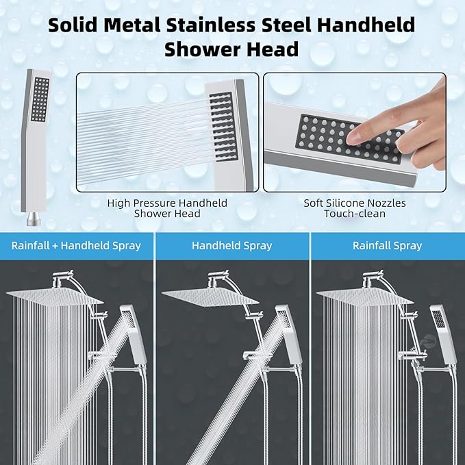 Hibbent All Metal 12'' Rainfall Shower Head, Dual Shower Head Combo, High - Image 4