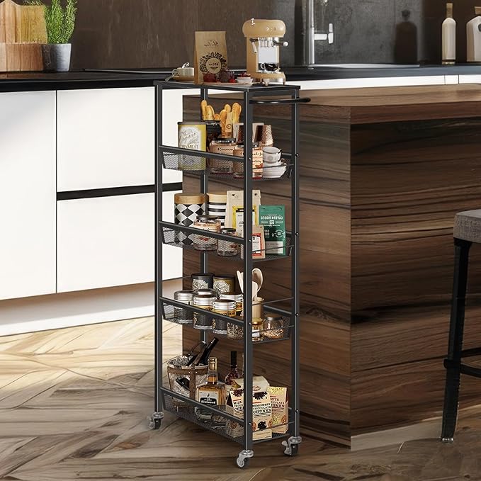 MOOACE Slim Storage Cart, 5 Tier Kitchen Rolling Carts - Image 3