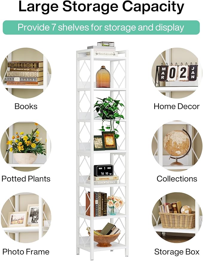 Tribesigns 78.7 Inch Extra Tall Narrow Bookshelf, 7 Tier Skinny Bookcase - Image 9