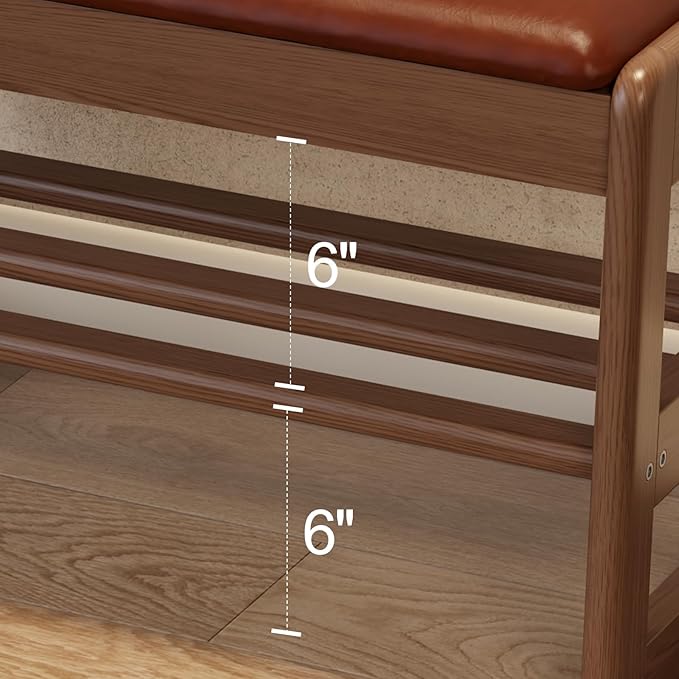 Shoe Rack Bench with Leather Cushion, 2 Tiers Shoe Bench with Flip-Top Storage - Image 9