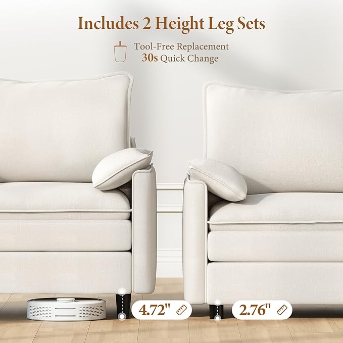 Vesgantti 142" U Shaped Sectional Couch, Comfy Cloud Modular Sectional Sofa - Image 3