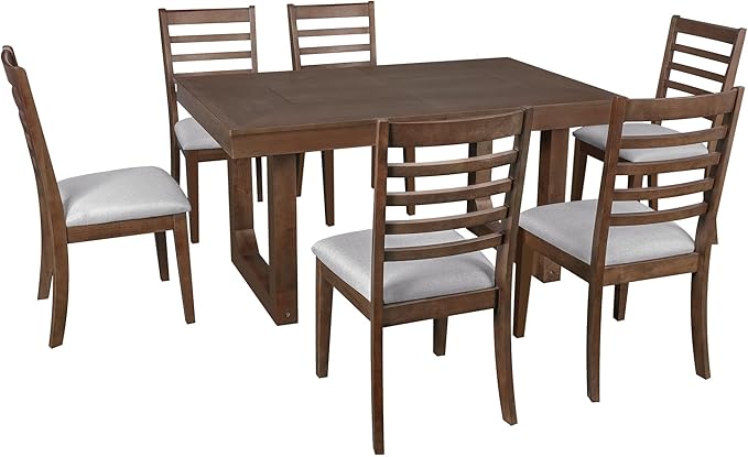 Merax 7 Piece Extendable Wooden Dining Table Set, Farmhouse Extendable - Image 7
