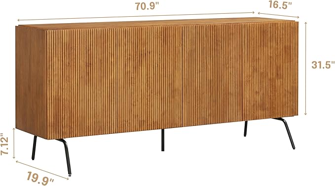 NTC Veil Modern Sideboard with 4 Doors, Buffet Cabinet with Vertical Groove - Image 2
