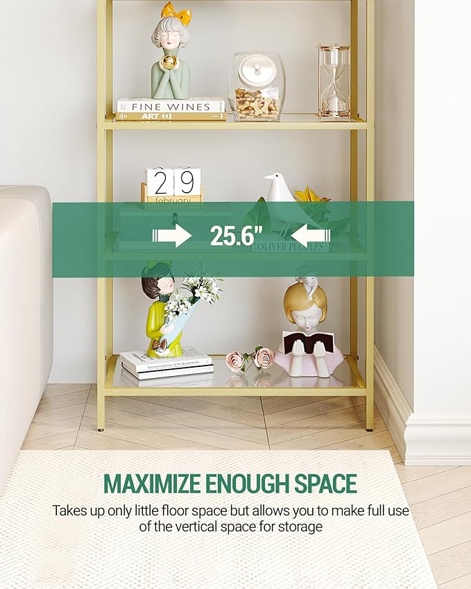 Bookcase Bookshelf, Tempered Glass Bookshelves, Slim Shelving Unit - Image 5