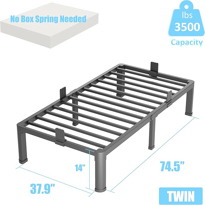 FUIOBYVV Twin Bed Frames with Round Corner Edge Legs, 14 Inch High 3500 lbs - Image 3