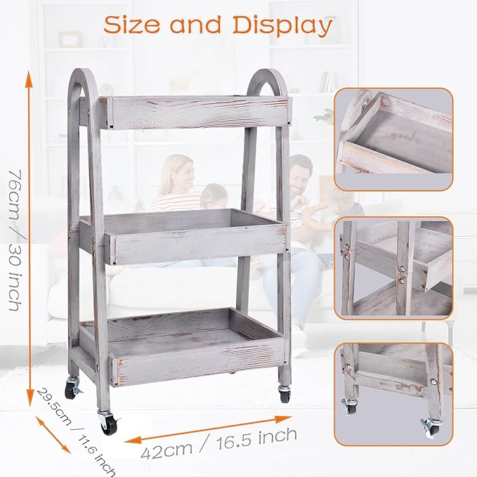 3-Tier Rolling Utility Cart - Image 2