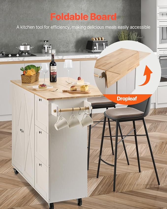 VEVOR Kitchen Island Cart, 45.3x39 inch Rolling Kitchen Table, Mobile Carts - Image 6