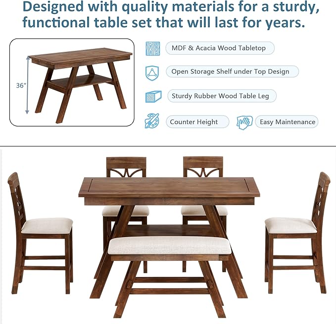 Merax 6 Piece Wood Counter Height Dining Table Set - Image 6