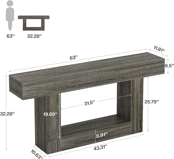 Tribesigns 63" Console Table, Farmhouse 2-Tier Entryway Table - Image 2