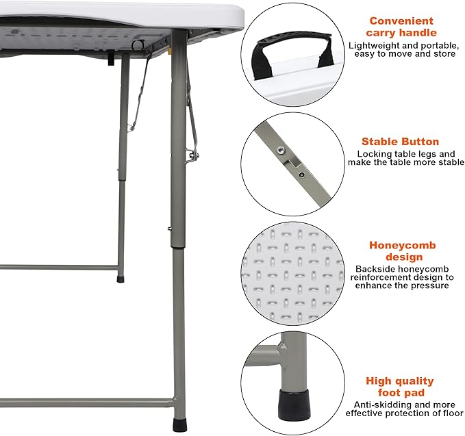 FORUP Folding Utility Table, 4ft Fold-in-Half Portable Plastic Picnic Party - Image 4
