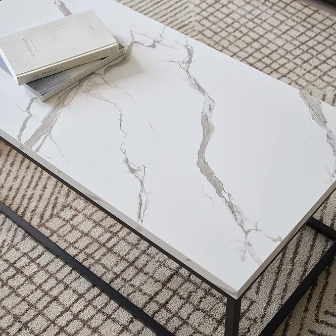 CENSI 40-Inch Marble Accent Coffee Table Ottoman - Image 6